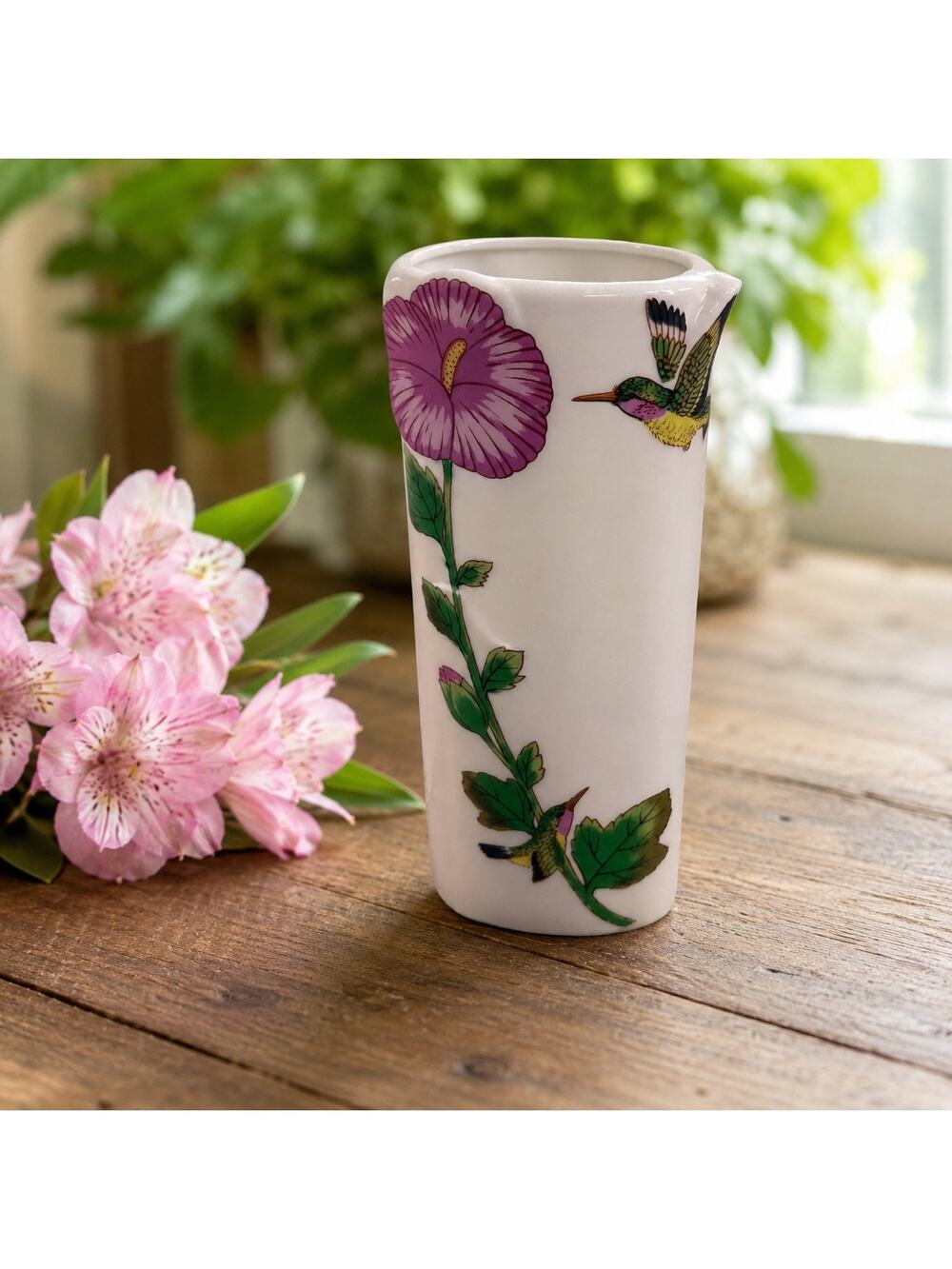 Vintage JSNY Hummingbird Floral Porcelain Bud Vase Taiwan